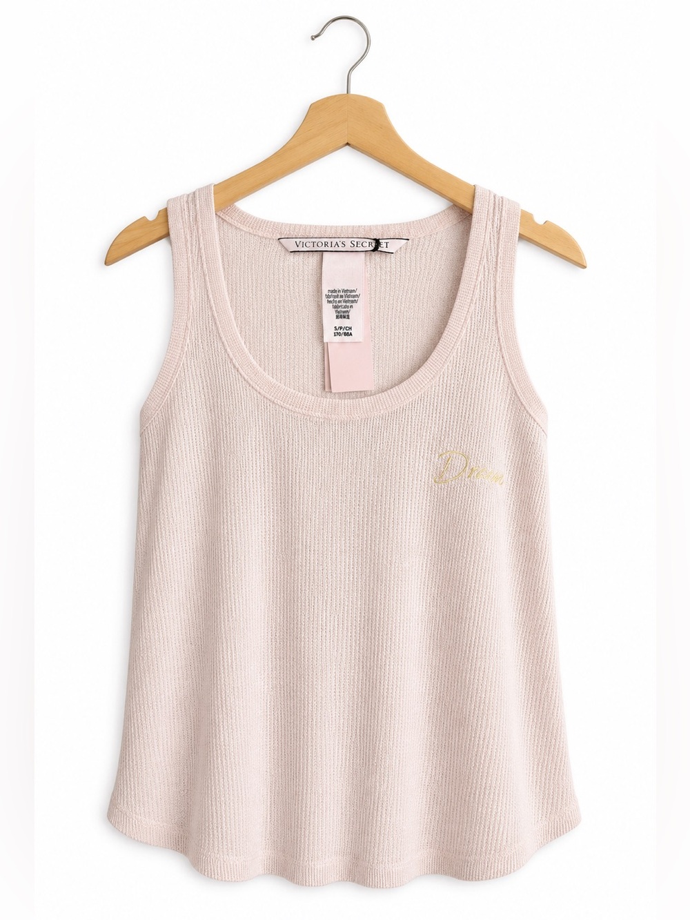 Victoria's Secret Womens Pajama Top Sz S Pink Dream Tank Waffle Textured NEW